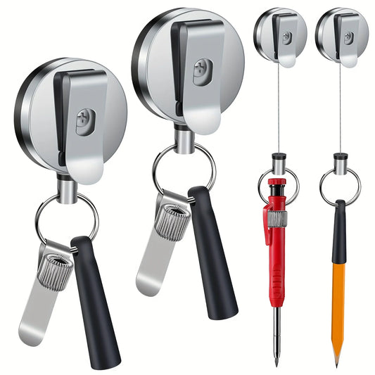 🛠️ 2pcs Suporte Retrátil para Caneta 35" em Fio de Aço – Clip de Silicone &amp; Metal Pesado para Carpinteiros, Enfermeiros, Construção e Garçons | Envio Mundial