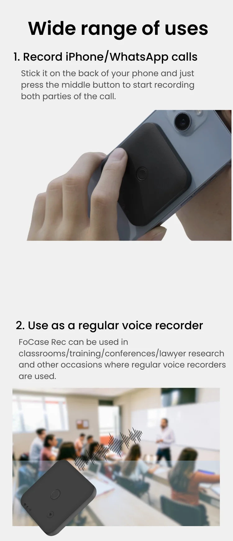 Gravador de Áudio Inteligente FoCase Rec – Compacto, Potente e com IA Integrada