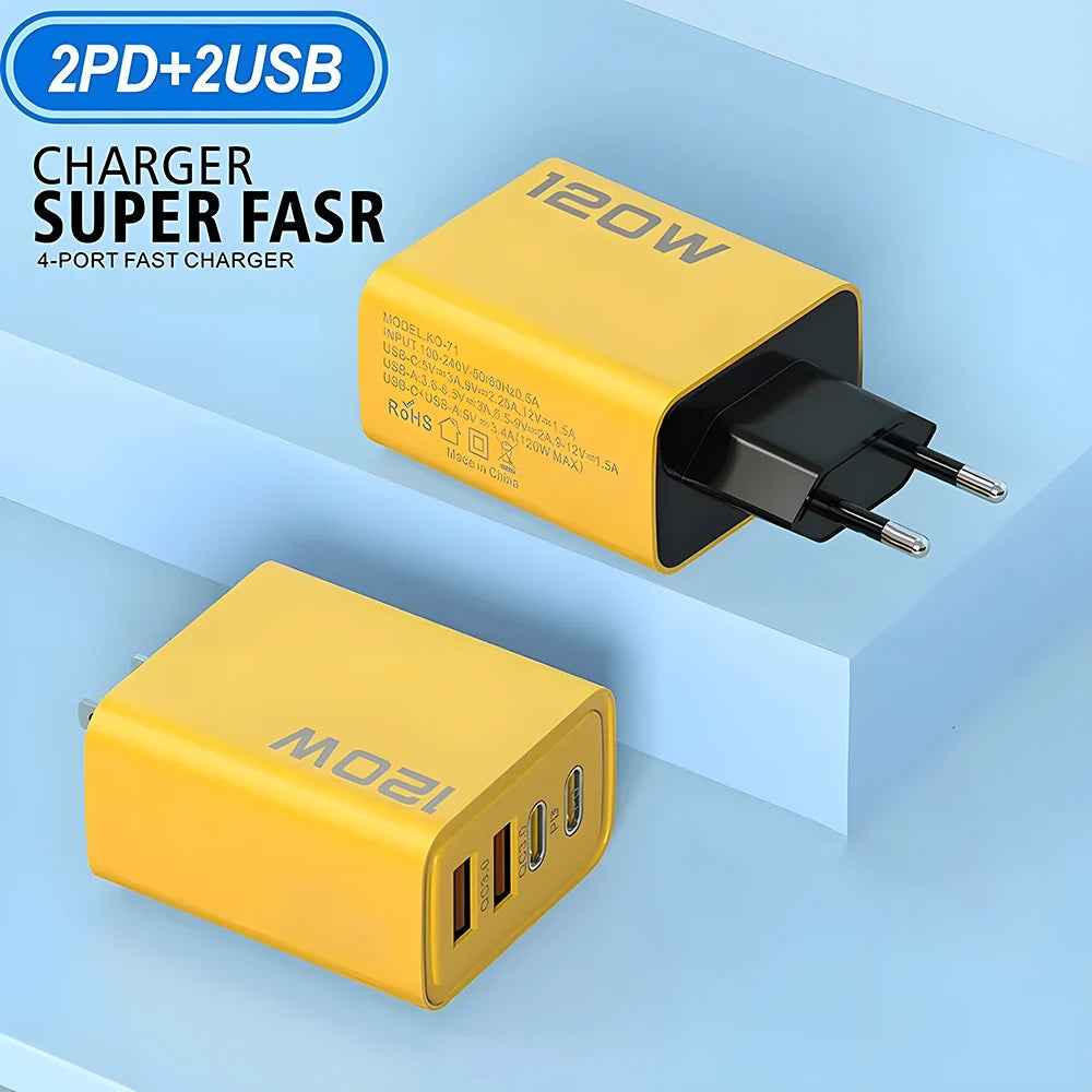 Carregador Inteligente com 4 Entradas USB – 120W de Potência, Carregamento Rápido e Seguro