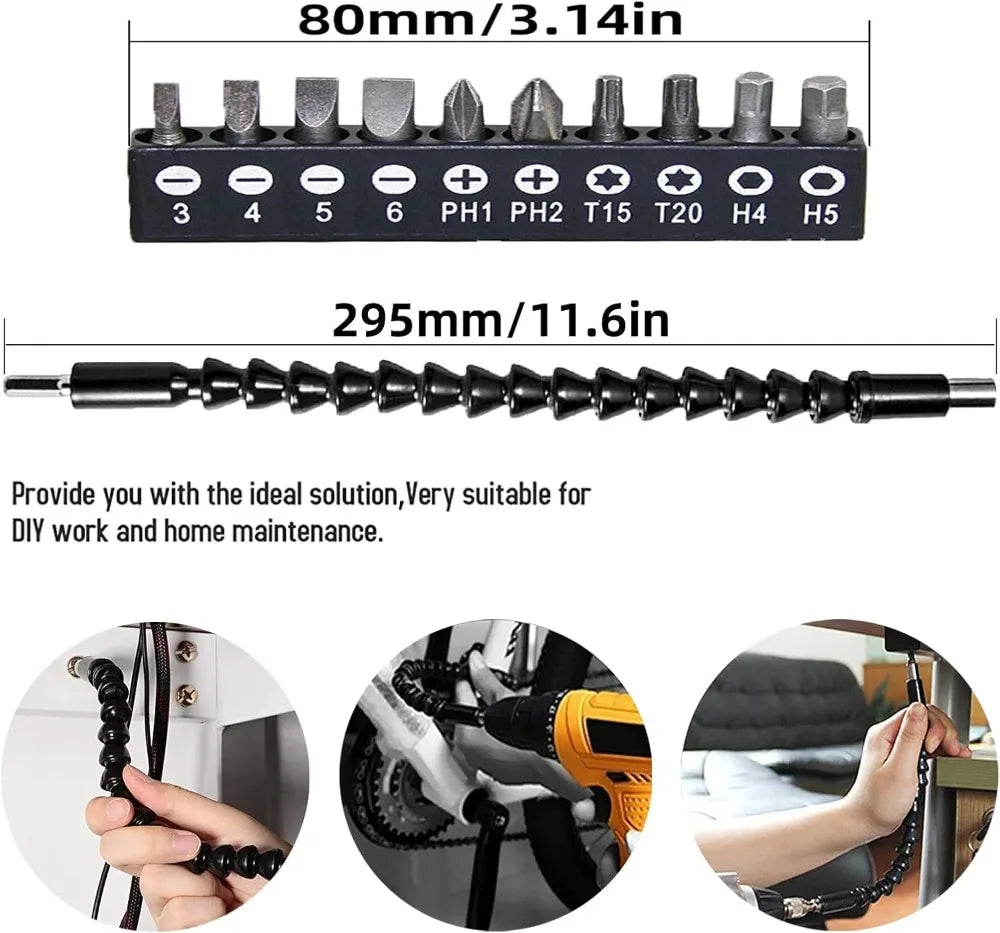 Kit Completo de Extensões e Adaptadores para Furadeira – Flexível, Rotativo e Multifuncional!