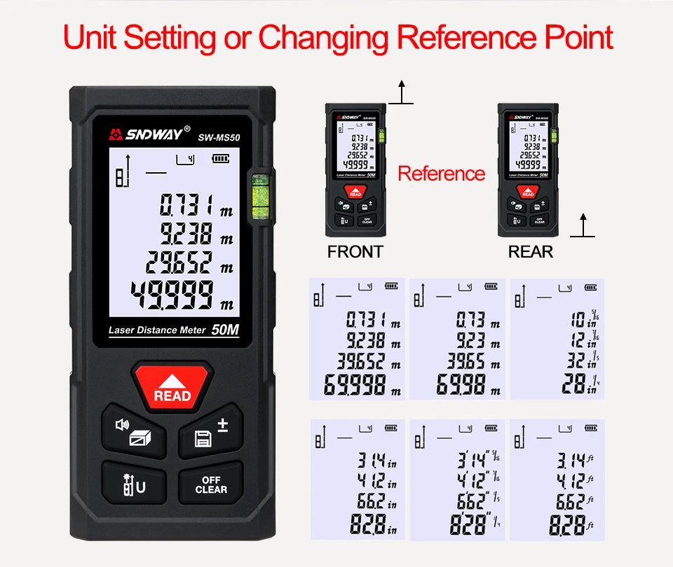 SNDWAY Laser Distance Meter 50m 70m 100m 120m Rangefinder Digital Range Finder Trena Roulette Ruler Distance Measuring Tape