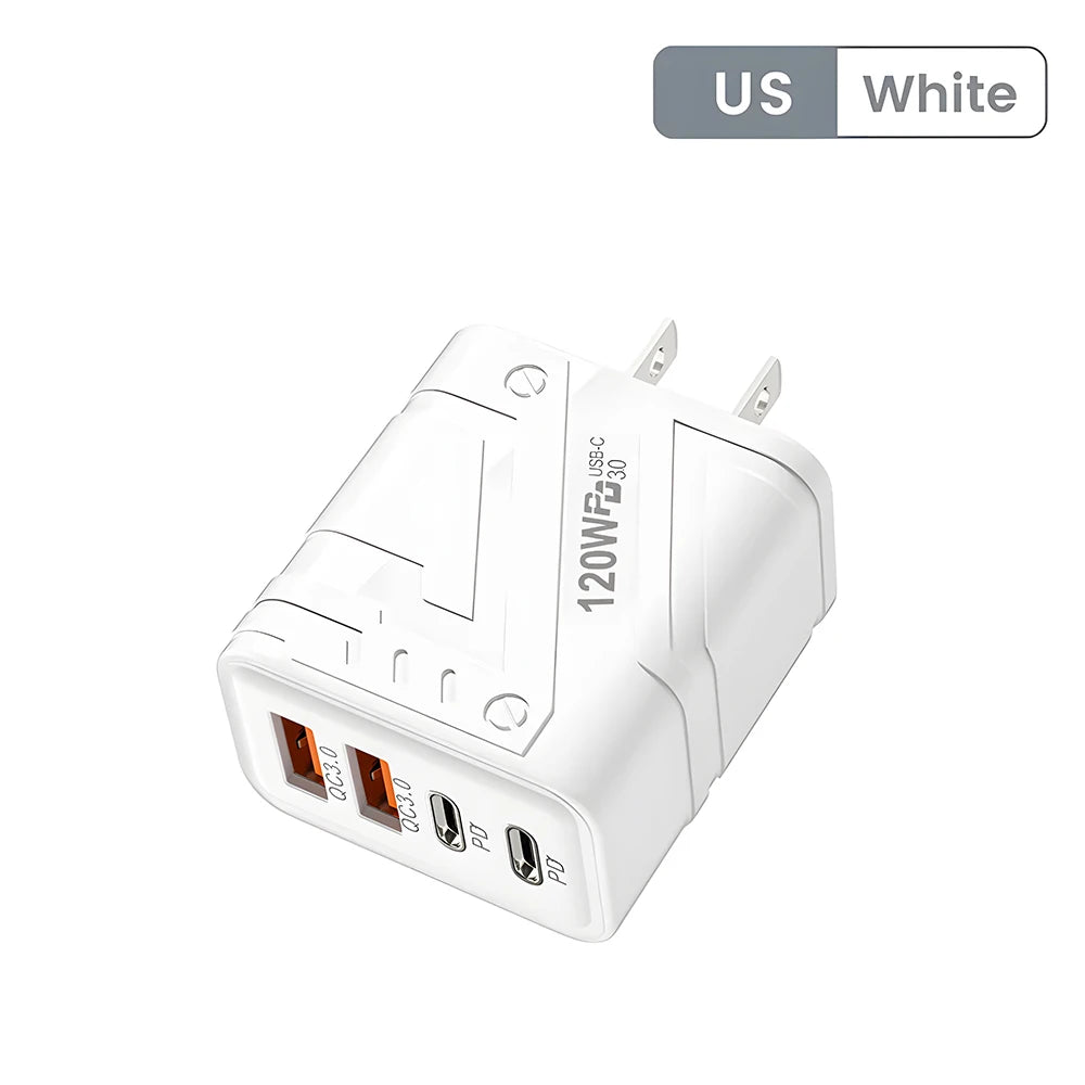 Carregador Inteligente com 4 Entradas USB – 120W de Potência, Carregamento Rápido e Seguro