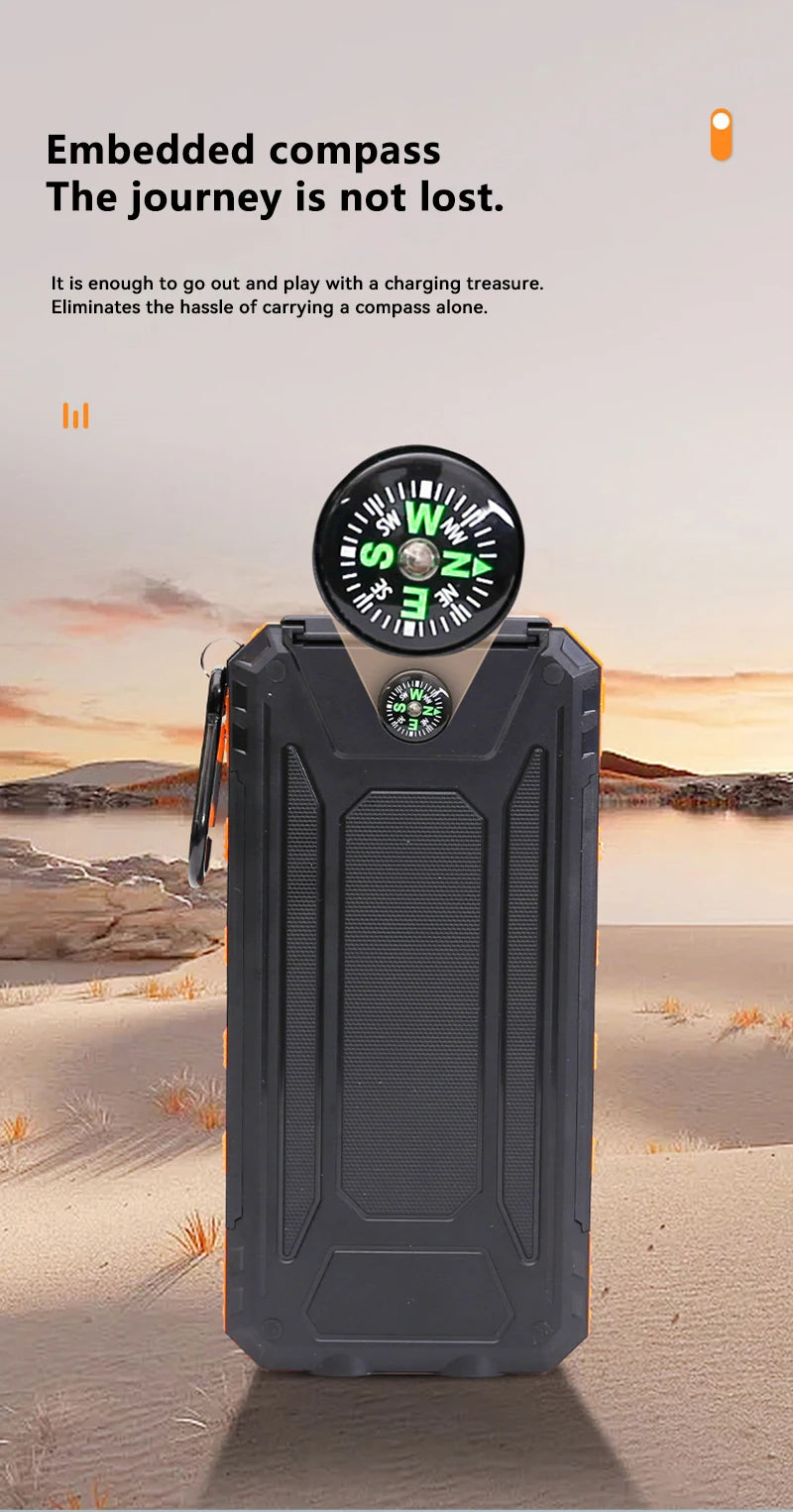 Solar Power Bank 200000mAh — Energia Portátil com Painel Solar, Lanterna e Carregador Tudo em 1