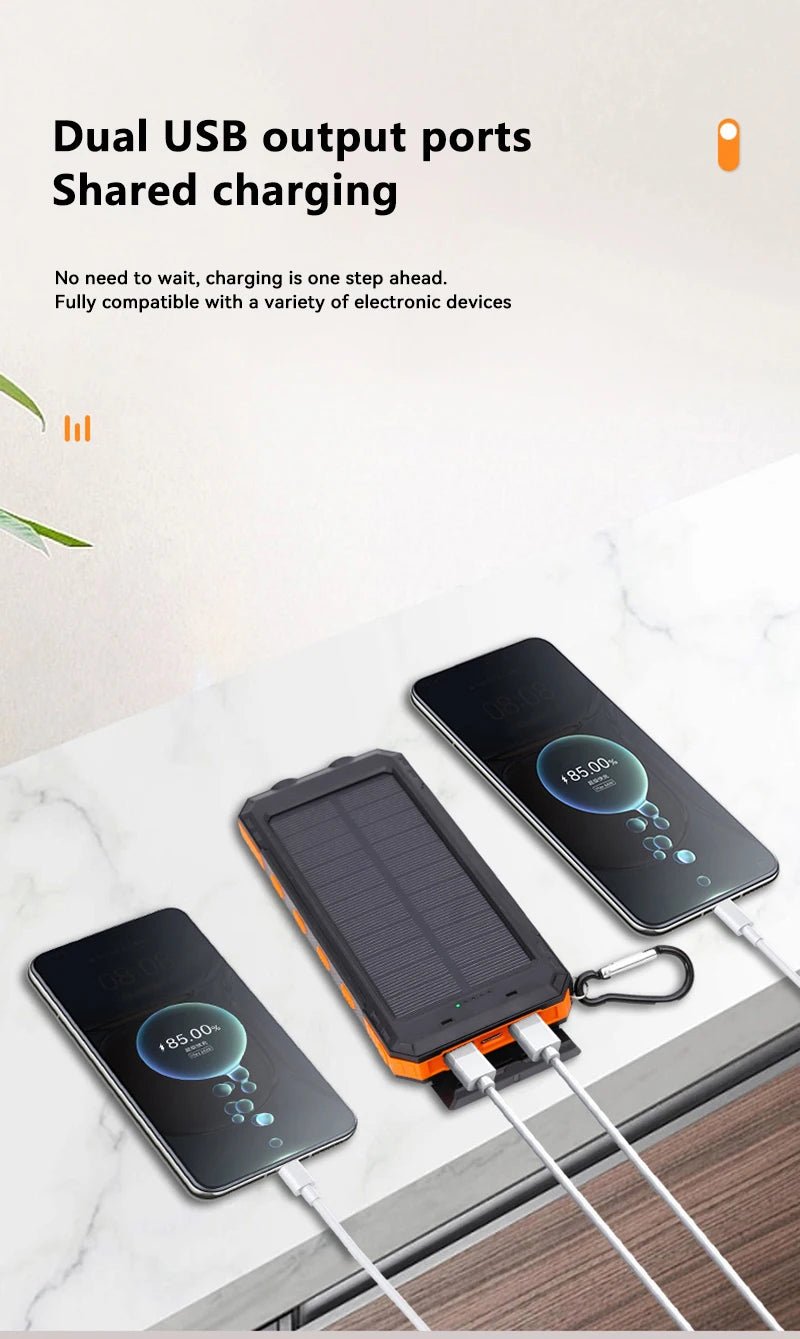 Solar Power Bank 200000mAh — Energia Portátil com Painel Solar, Lanterna e Carregador Tudo em 1
