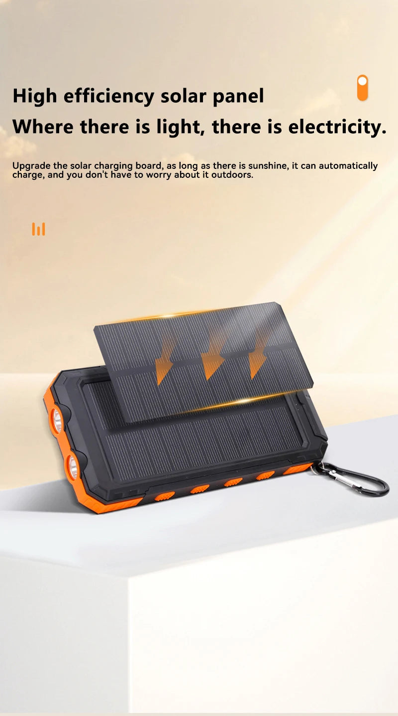 Solar Power Bank 200000mAh — Energia Portátil com Painel Solar, Lanterna e Carregador Tudo em 1
