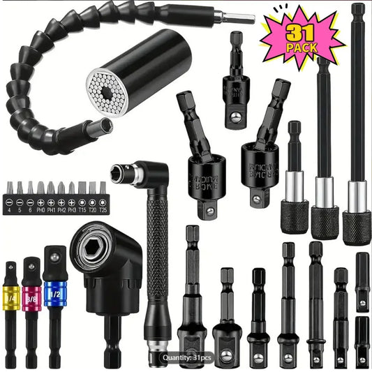 Kit Completo de Extensões e Adaptadores para Furadeira – Flexível, Rotativo e Multifuncional!