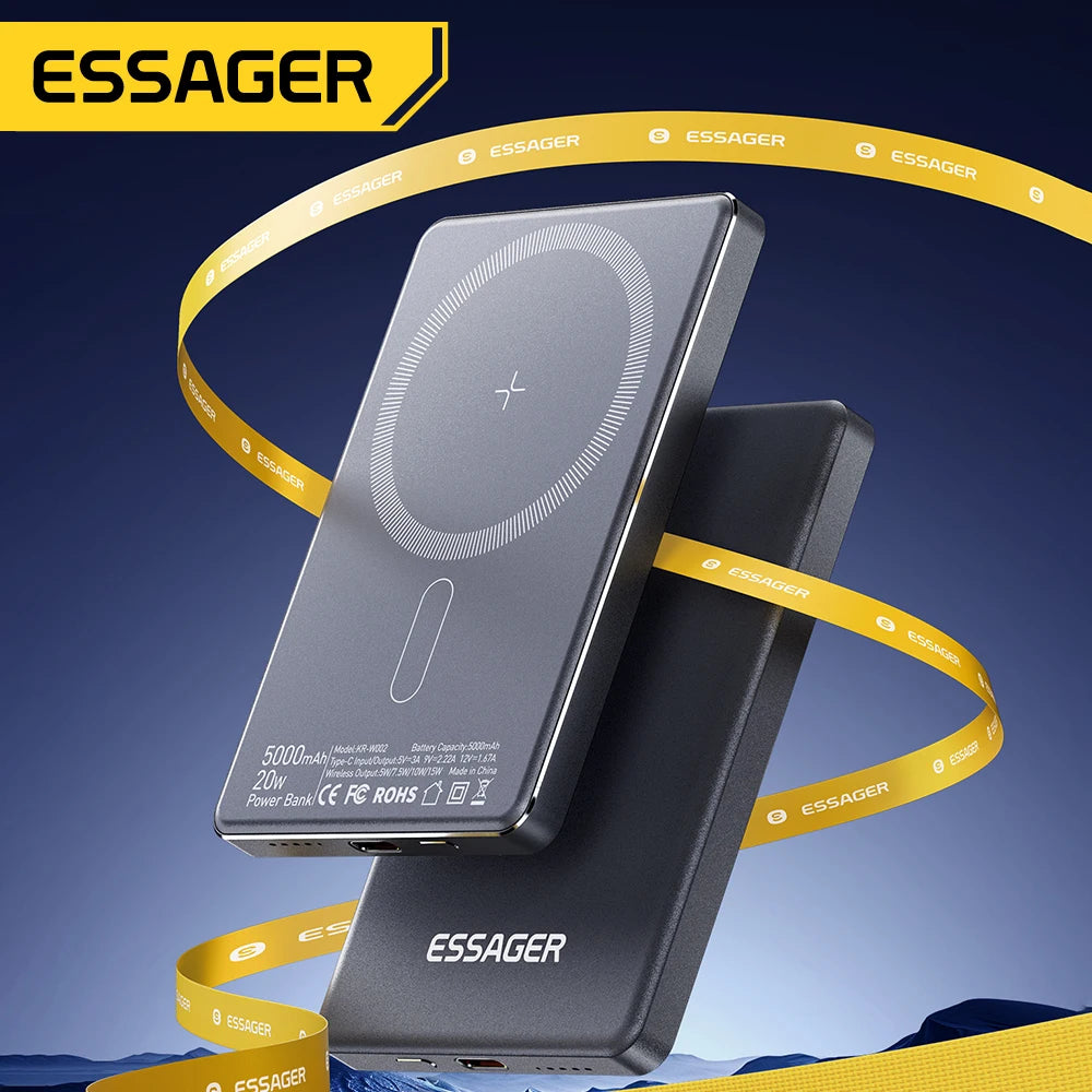 Essager Power Bank Wireless 5000mAh – Carregamento Rápido e Sem Fios em um Design Ultrafino