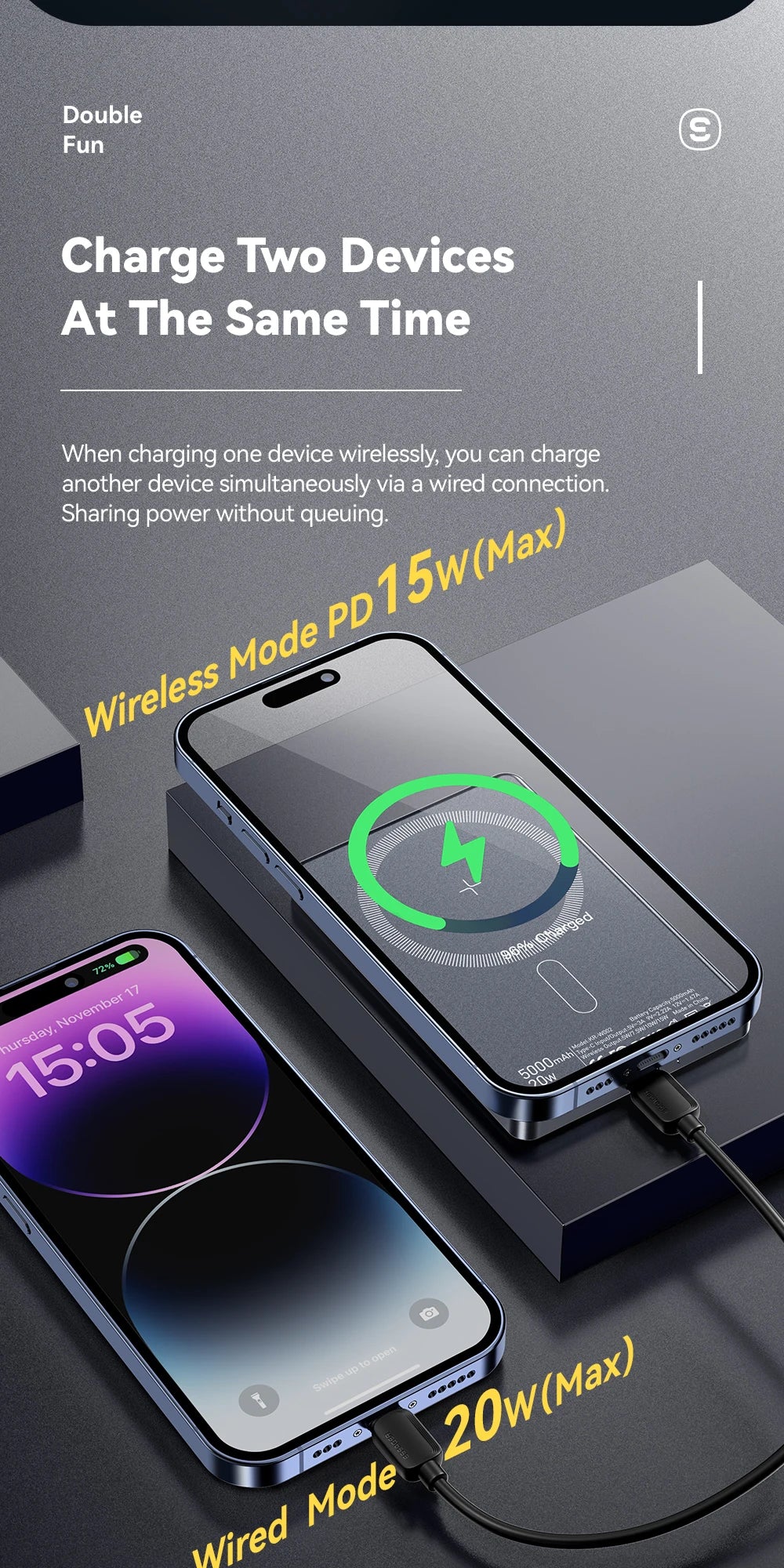 Essager Power Bank Wireless 5000mAh – Carregamento Rápido e Sem Fios em um Design Ultrafino