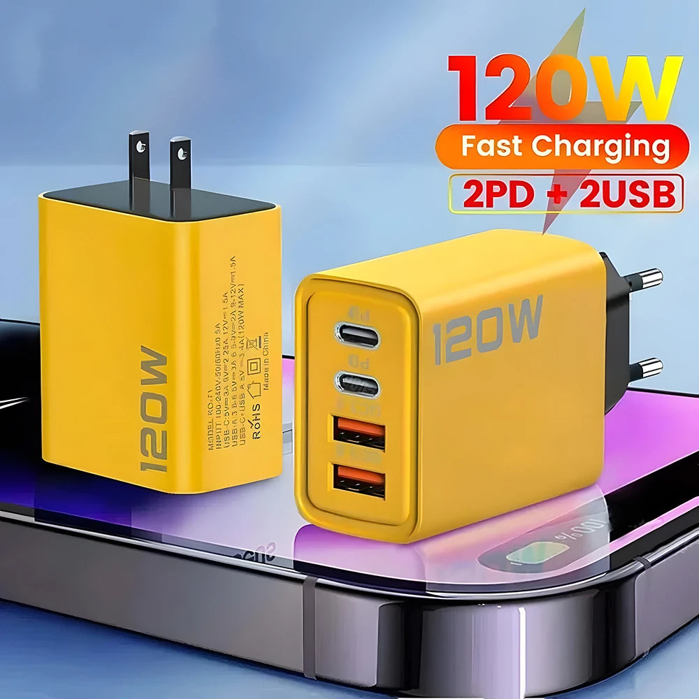 Carregador Inteligente com 4 Entradas USB – 120W de Potência, Carregamento Rápido e Seguro