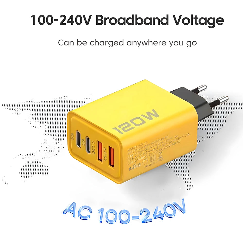 Carregador Inteligente com 4 Entradas USB – 120W de Potência, Carregamento Rápido e Seguro